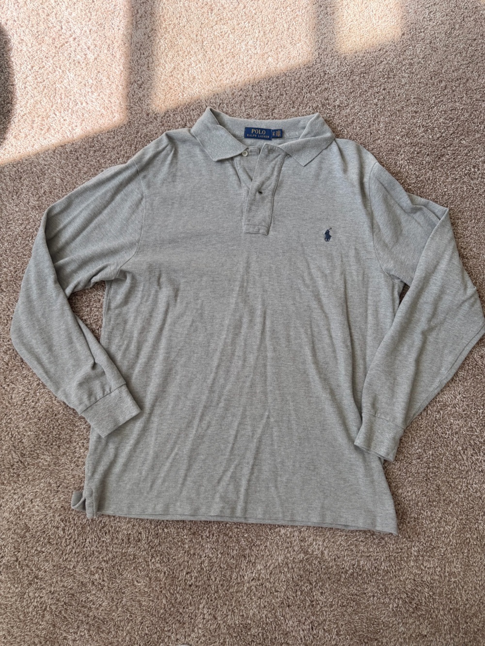 Ralph Lauren Long-Sleeve Polo Shirt in Light Gray